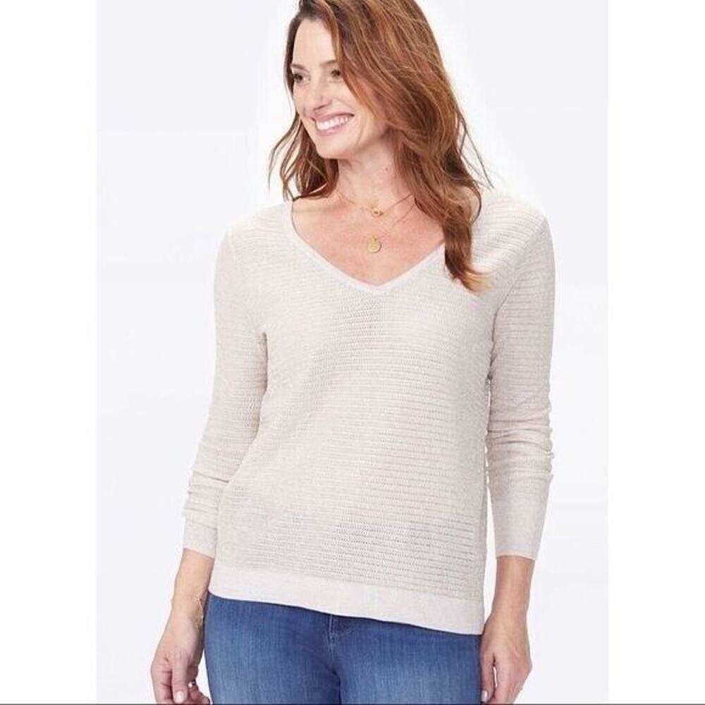NYDJ Lurex Double V-Neck Sweater Size Small